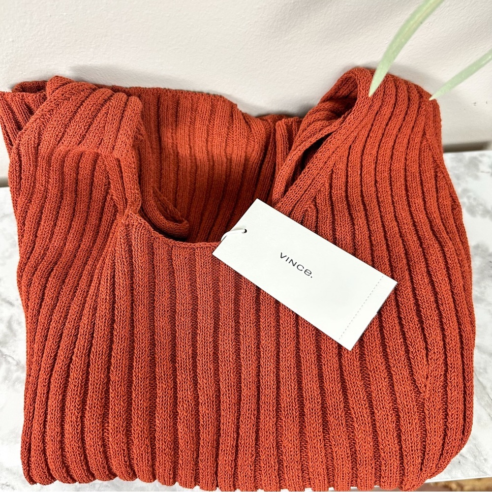 Vince Ribbed Tank Top Organic Cotton Scoop Neck Rust Minimalist - Picture 17 of 17